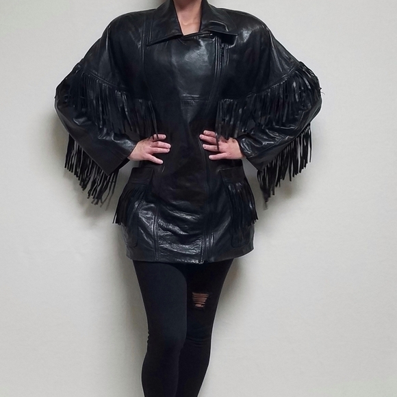 Marvin Richards Vintage Black Butter Soft Leather Fringe Side-Zip Moto Jacket - Picture 2 of 16